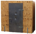 A DIY Wooden Tornado Shelter against a white background
